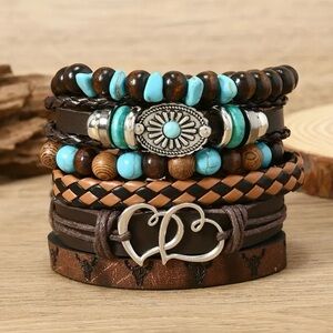 Brown and Turquoise Boho Bracelet Set